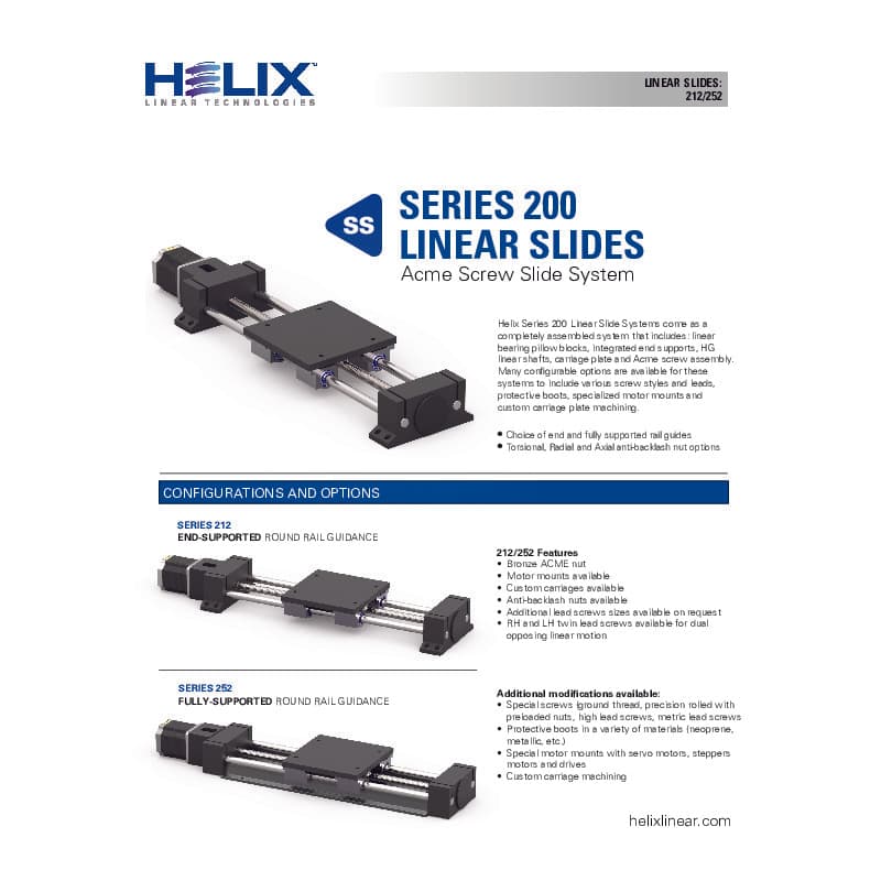 200 Series Linear Stages - Acme Screw Slide System