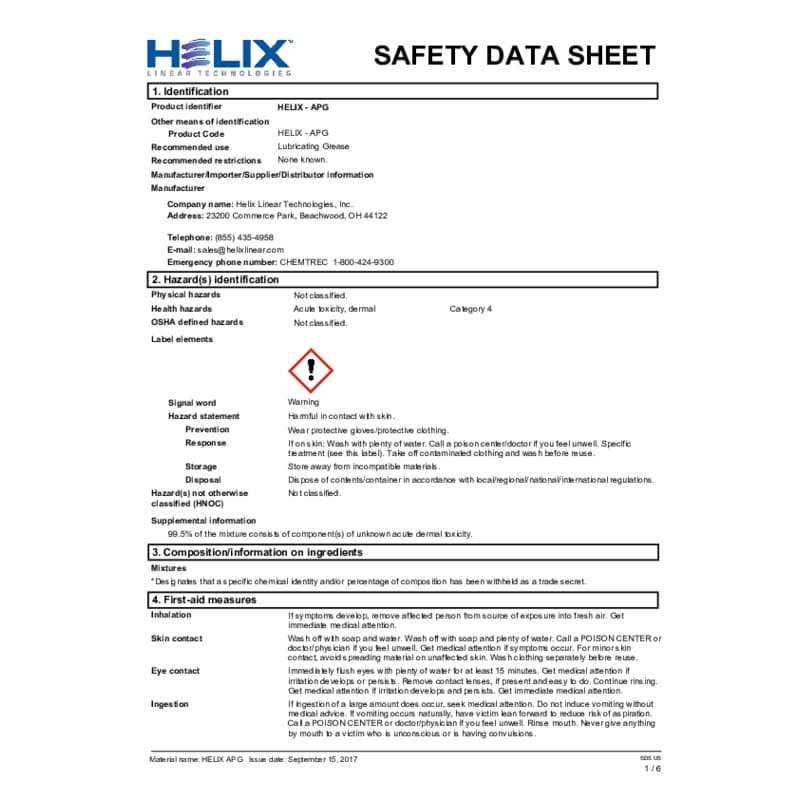 MSDS-APG Lubricant Safety Data Sheet