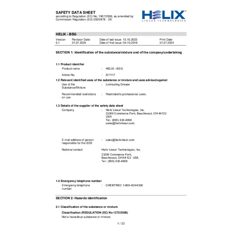 MSDS-BSG Lubricant Safety Data Sheet