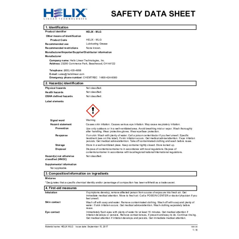 MSDS-MLG Lubricant Safety Data Sheet