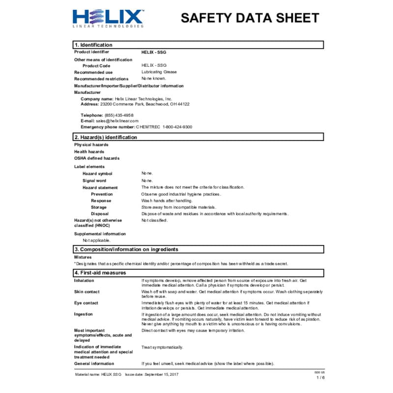 MSDS-SSG Lubricant Safety Data Sheet