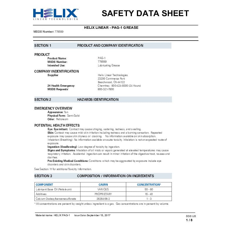 MSDS-PAG Lubricant Safety Data Sheet